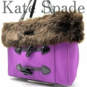 Kate Spade Limited Edition Purple and Brown Fur Trim Tote Bag  EUC